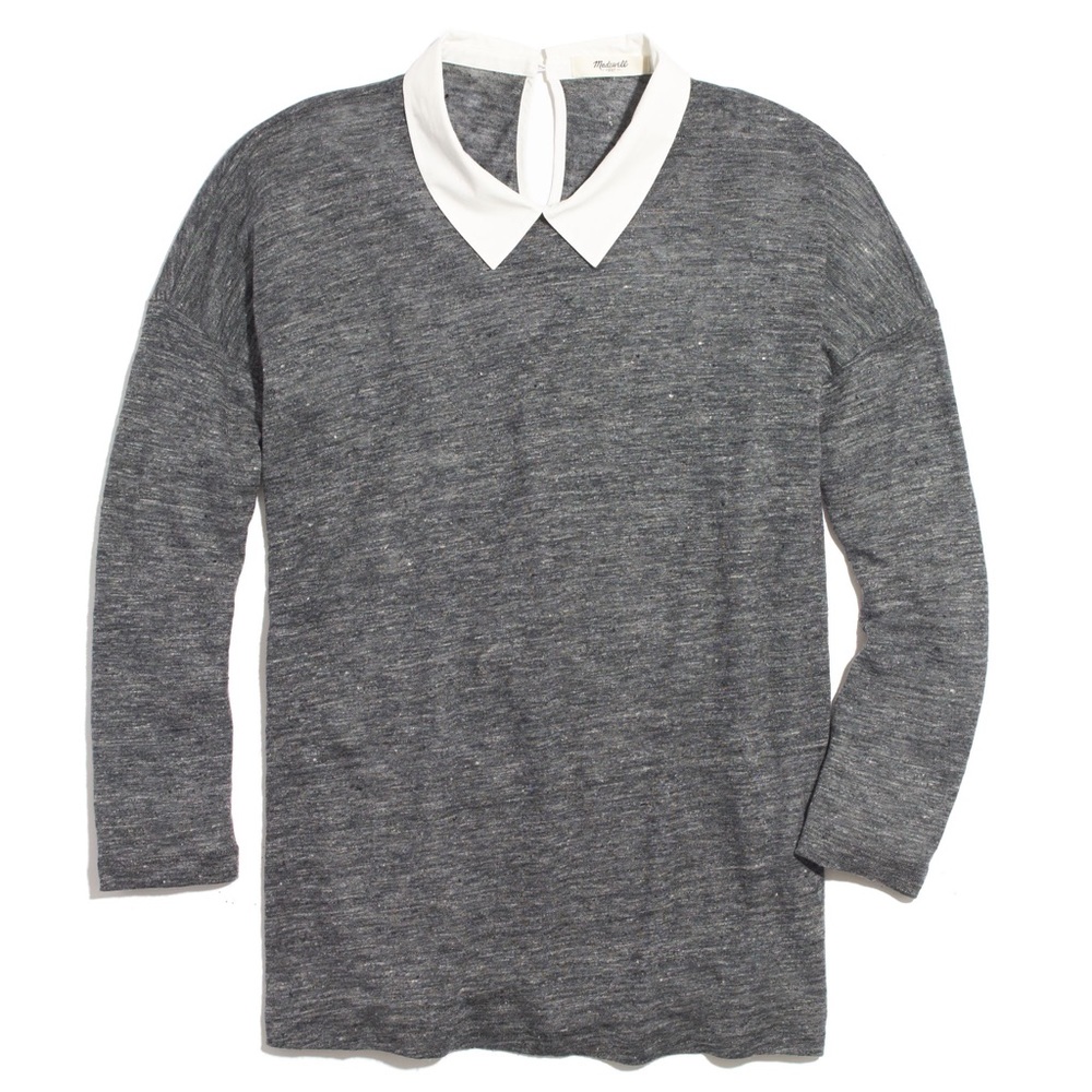 ISO Madewell grey linen top with white collar